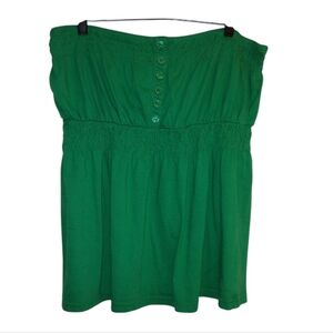 Plus Size Green Button-Front Strapless Smocked Babydoll Top Size 3X Y2K